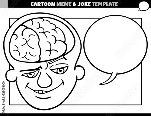 black and white cartoon meme template with brain man