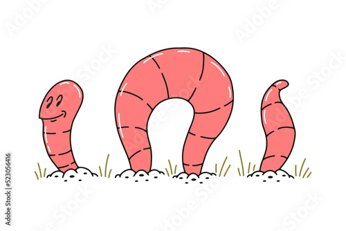Earthworm cartoon character.  Cute worm vector illustration.
