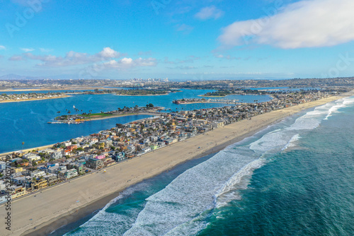 Aerial of Mission Bay and Mission Bay in San Diego, CA