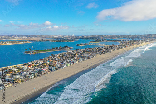 Aerial of Mission Bay and Mission Bay in San Diego, CA photo