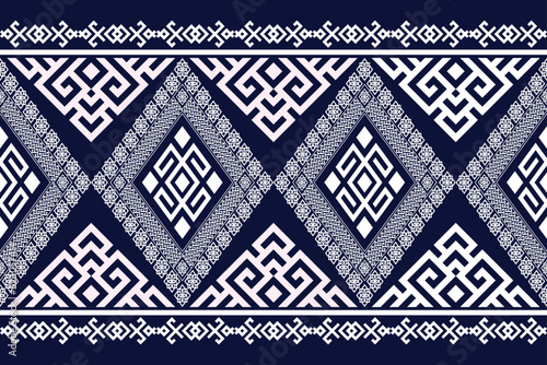 a fine geometric tribal seamless pattern with dark blie and white vector ethnic pattern design for textile, fabric, wallpaper, curtain and carper. photo