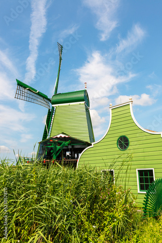 Windmill in Zaanse Schans, traditional village in Holland.