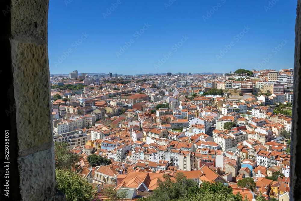An aerial view of Lisbon from a north watchtower of the Saint George Castle