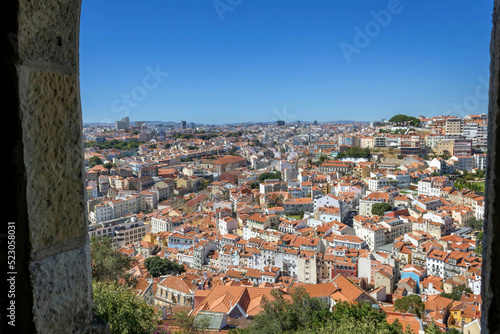 An aerial view of Lisbon from a north watchtower of the Saint George Castle