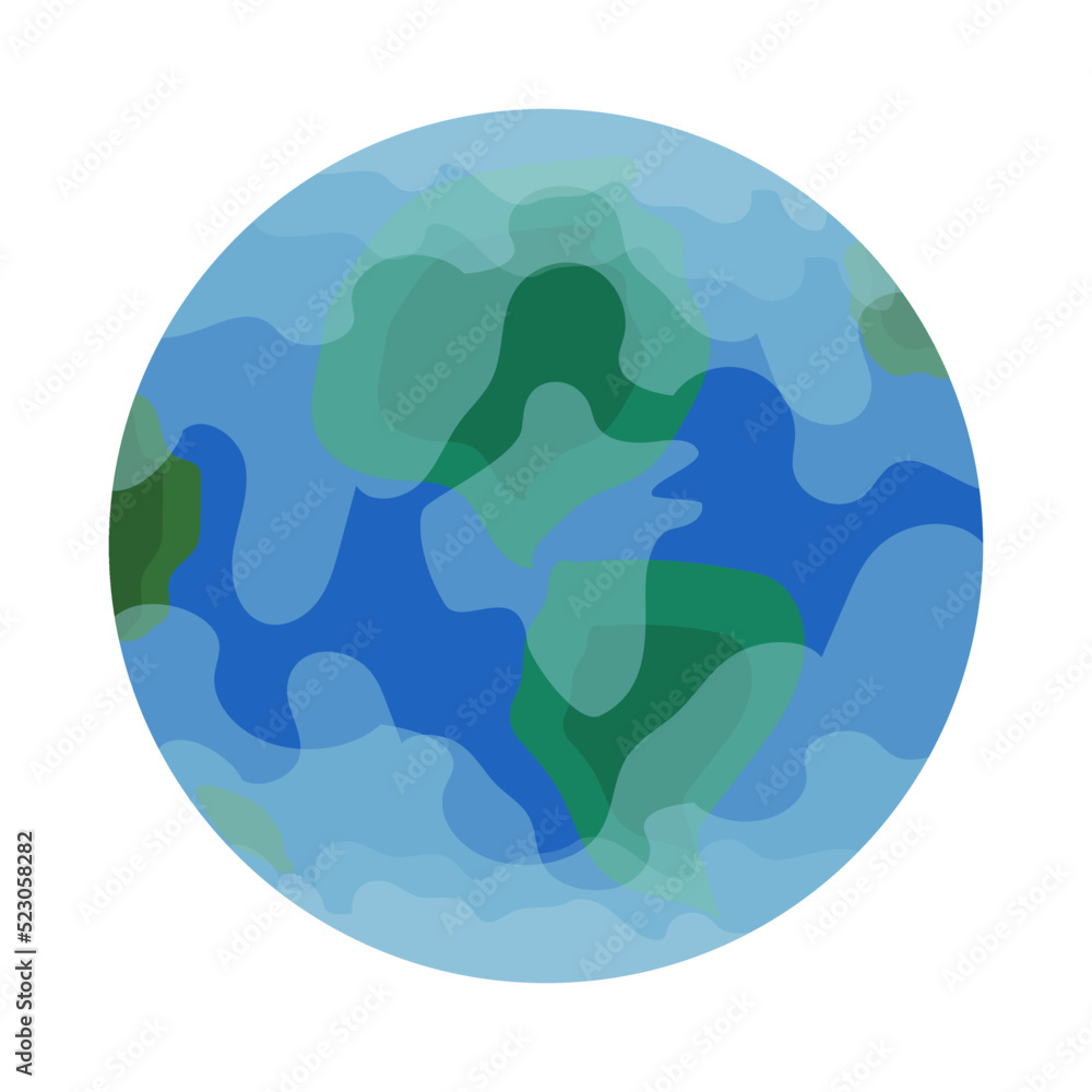 Abstract Earth globe with continents of North and South America Planet with continents and oceans in bright blue and green colors Vector illustration isolated on white background Flat cartoon style Abstract Earth globe with continents of North and South America Planet with continents and oceans in bright blue and green colors Vector illustration isolated on white background Flat cartoon style