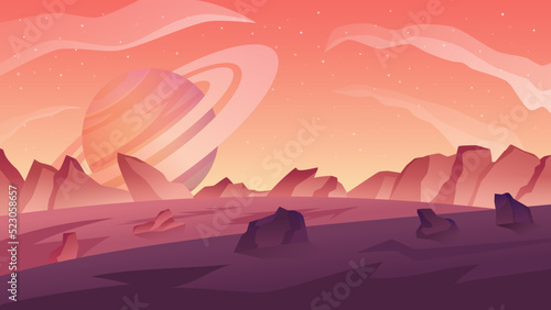 Alien planet landscape. Desert planet surface vector illustration.