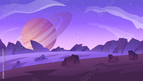 Alien planet landscape. Desert planet surface vector illustration.