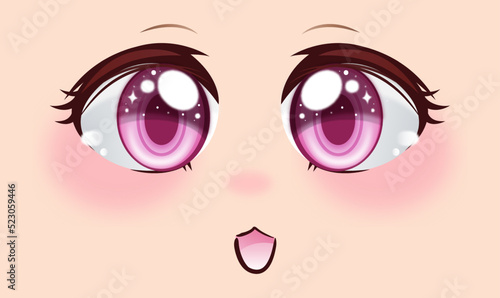Cute anime girls eyes. Manga face expressions. Vector illustration.