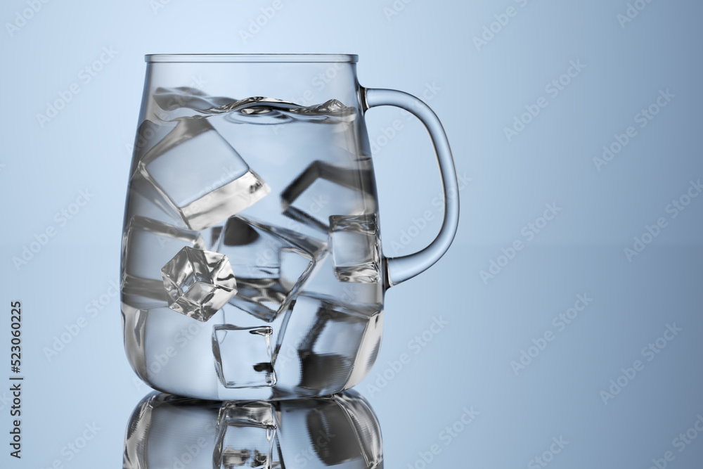 Glass of water with ice cubes 3d render. Glass of water with ice cubes 3d render.