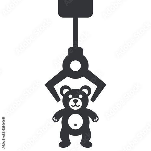 children machine with an iron crane and a toy. flat vector illustration.