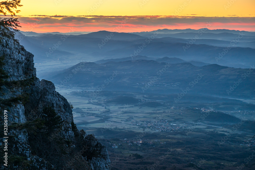 Early Morning View of Vipava valley from Mount Caven - Slovenia