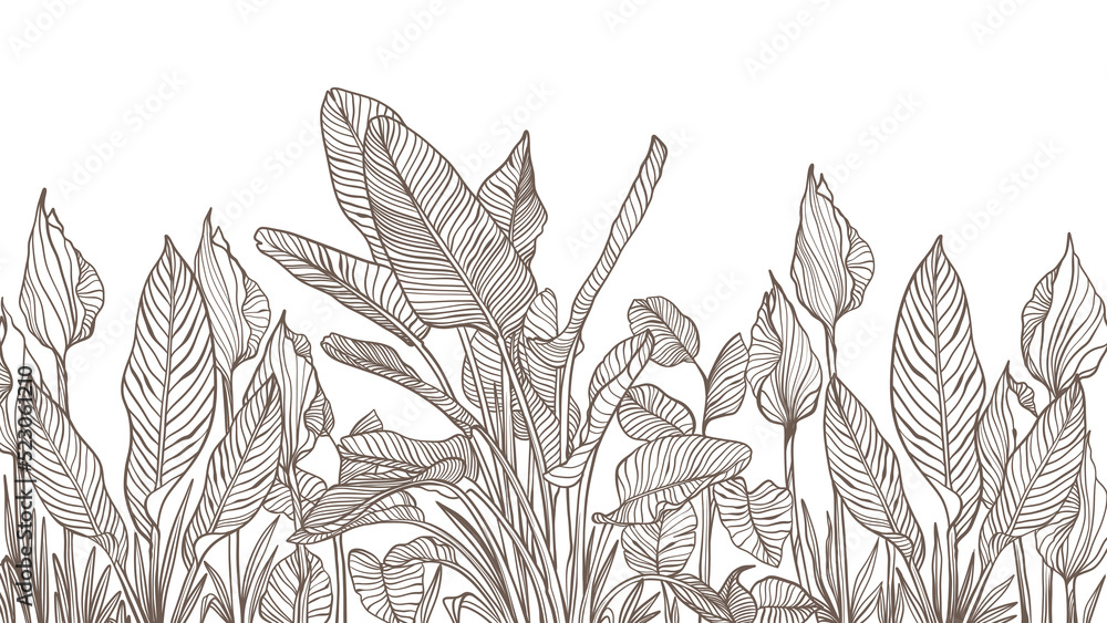 Hand drawn illustration on the theme of nature. Design background theme tropical, summer, season