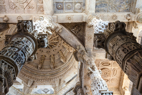 Ornate interior of the Adinatha temple,  a Jain temple in Ranakpur, Rajasthan, India, Asia photo