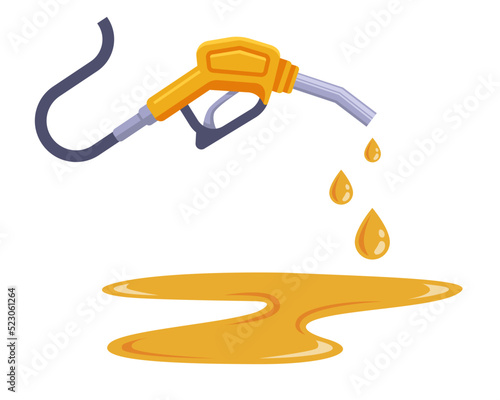 gun at the gas station to refill the tank with gasoline. waste of fuel. flat vector illustration