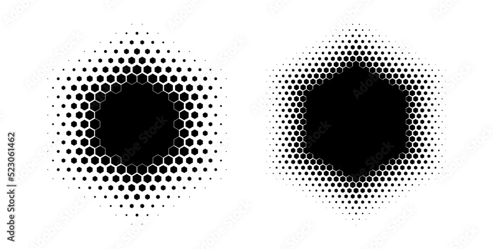 Hexagon Shadow Halftone Gradient With Hexagonal Pattern Vector Illustration Set