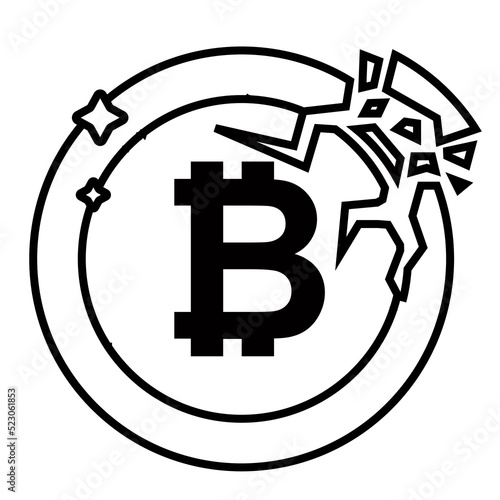 crack on a bitcoin coin. destruction of cryptocurrencies. flat vector illustration.