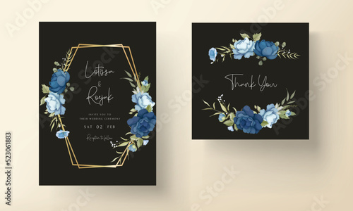 Blue floral wedding invitation card set
