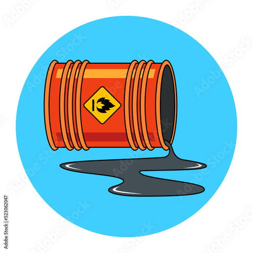 a barrel of fuel fell and spilled oil. ecological catastrophy. flat vector illustration.