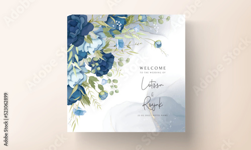 Blue floral wedding invitation card set