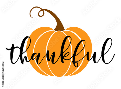 Obraz na płótnie Vector autumn quote thankful with autumn pumpkin isolated on white background. w salonie