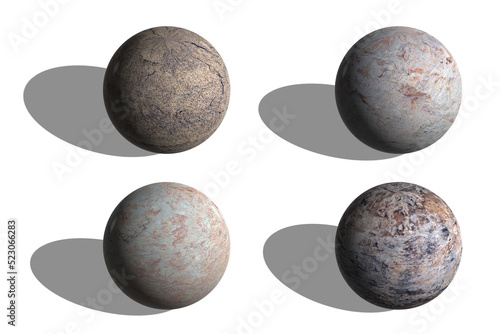 three dimensional stone spheres isolated on transparent background,rendering 3D illustration