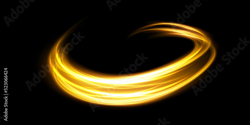 Abstract light lines of motion and speed in golden color. Light everyday glowing effect. semicircular wave, light trail curve swirl, car headlights, incandescent optical fiber png.