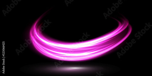 Abstract light lines of movement and speed in purple. Light everyday glowing effect. semicircular wave, light trail curve swirl, car headlights, incandescent optical fiber png.