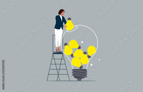Businesswoman combining ideas and thoughts to create a bigger and better idea. Brainstorming creative and innovative ideas for the organization. 