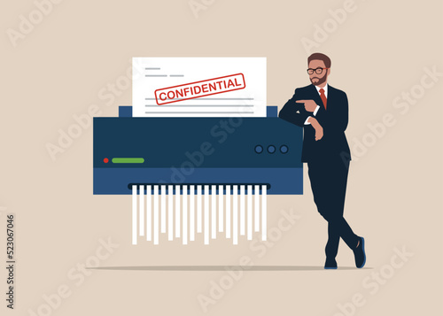 Paper shredder confidential and private document office information protection.
