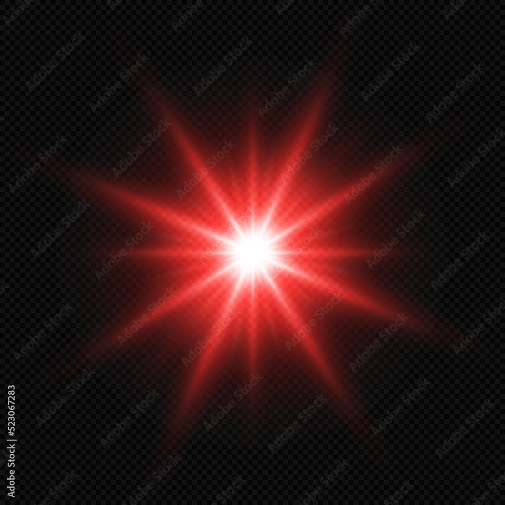 Obraz premium Red glowing circle of light burst, star, explosion on a transparent background.