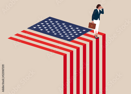 United States economy collapse. Symbol of crisis, recession, downfall and stock market crash. Vector illustration concept.
