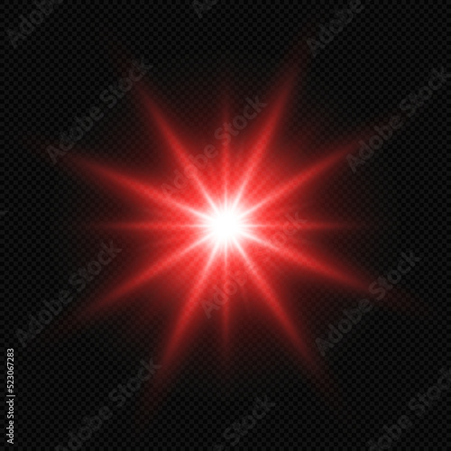 Red glowing circle of light burst, star, explosion on a transparent background.