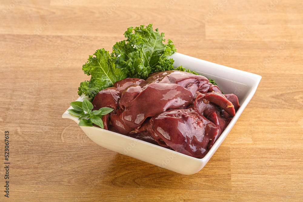 Raw chicken liver in the bowl Raw chicken liver in the bowl