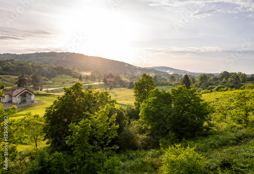 Magnificent landscape of Rakovica woods and meadows, after the strong, summer rain at sunset, Croatia