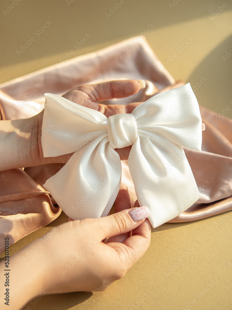 White hairpin-bow made of silk. Accessory for the bride White hairpin-bow made of silk. Accessory for the bride