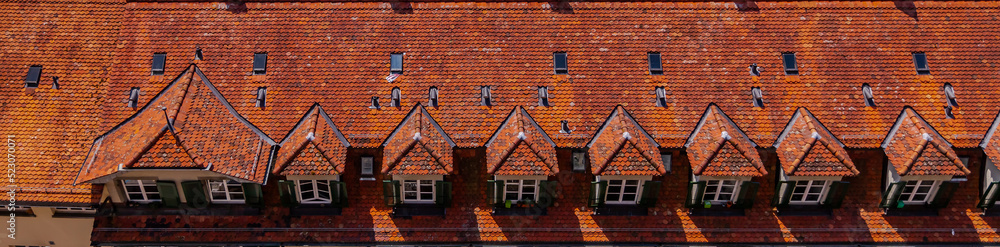 Swiss roof tile technique. Residential houses on Aastrasse, Bern, Switzerland.