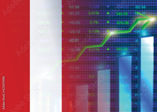Economic growth in Peru.Peru's stock market.Peru flag with charts,growth arrow