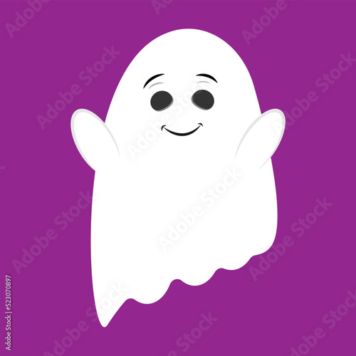 Cute white ghost spook horror on purple background. Halloween character design on purple background.