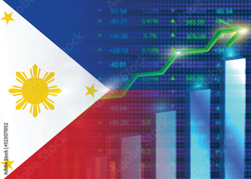 Economic growth in Philippines.Philippines's stock market.Philippines flag with charts,growth arrow