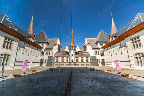 BERN, SWITZERLAND - August 2nd 2022: Symmetrical balance. Backyard of the Bern Historical Museum - Einstein Museum.