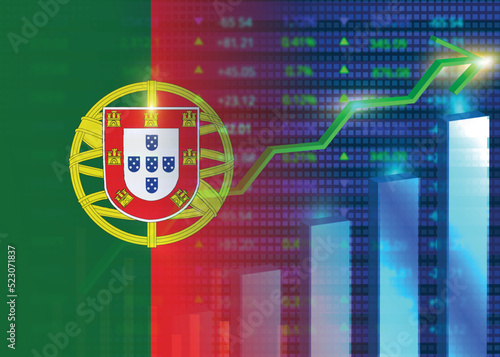 Economic growth in Portugal.Portugal's stock market.Portugal flag with charts,growth arrow