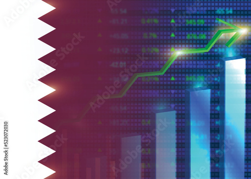 Economic growth in Qatar.Qatar's stock market.Qatar flag with charts,growth arrow