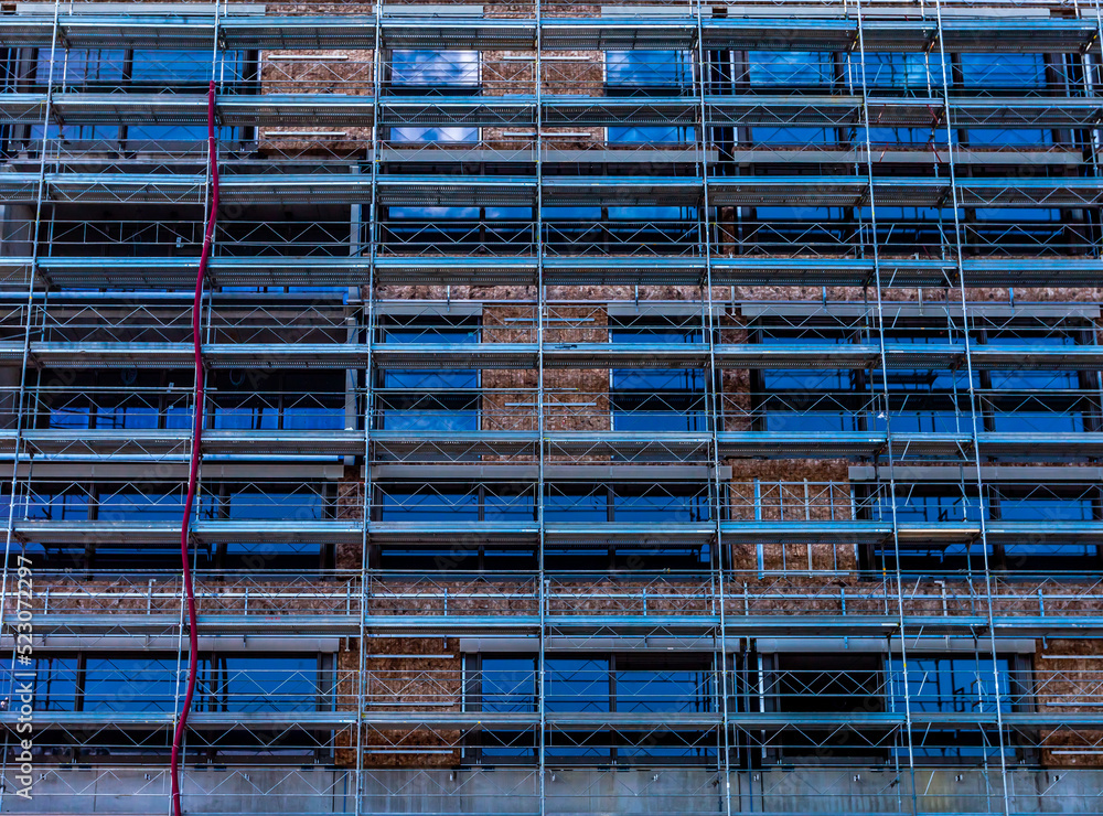 External wall insulation in progress. Scaffolding installed. External wall insulation in progress. Scaffolding installed.