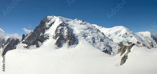 Panorama of Snow Covered Mont Blanc in French Alps near Chamonix, France photo