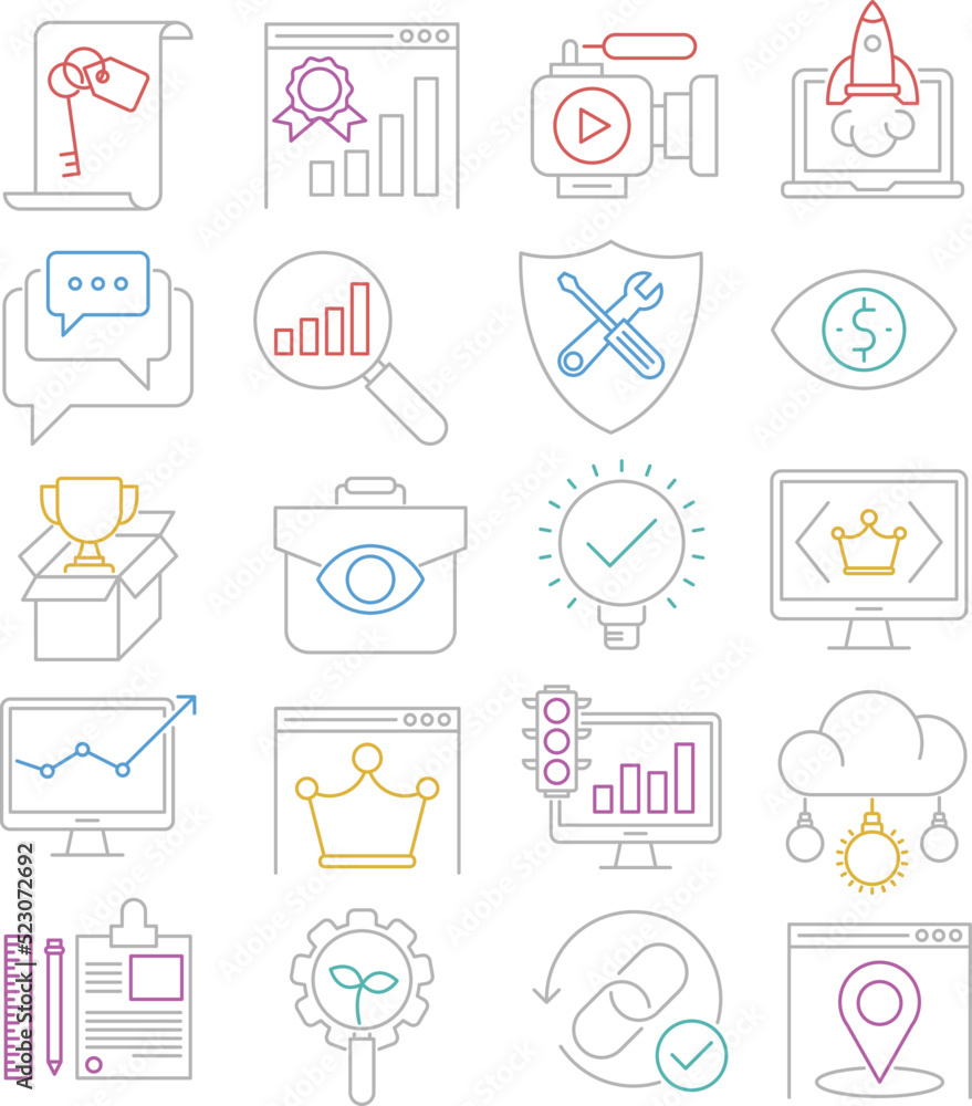 Thin Line Icons Set of Search Engine Optimization icons, Simple Mono Line Pictogram Pack, Vector Logo Concept, Web Graphic. Vector icons. Thin Line Icons Set of Search Engine Optimization icons, Simple Mono Line Pictogram Pack, Vector Logo Concept, Web Graphic. Vector icons.