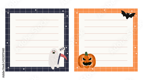 halloween notepad for planner, stationery, to do list. Notepad with ghost and pumpkin character