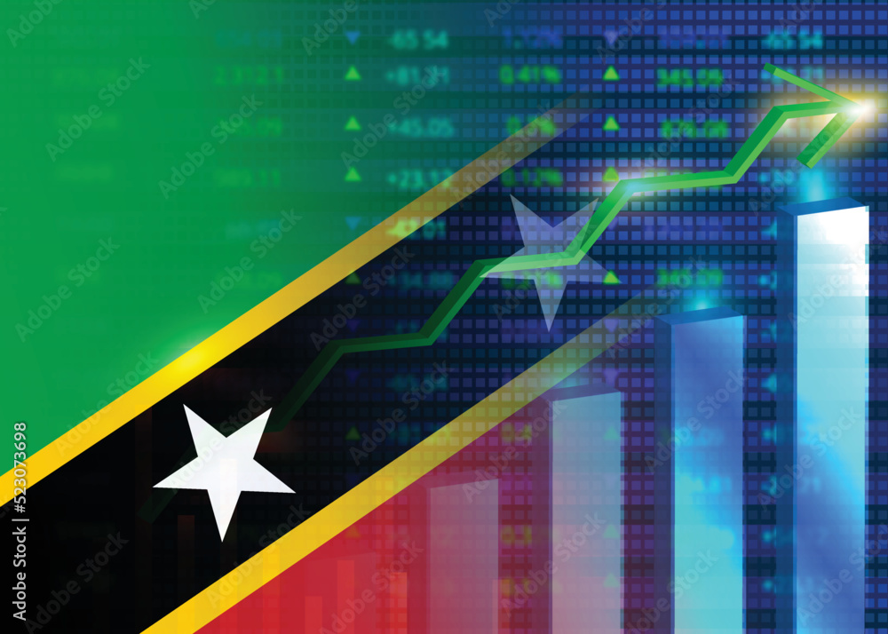 Fototapeta premium Economic growth concept.Saint Kitts and Nevis stock market.Saint Kitts flag with charts,growth arrow