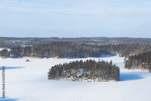 Wallpaper Mural Repovesi National Park, aerial winter view, landscape view of a finnish park, southern Finland, Kouvola and Mantyharju, region of Kymenlaakso, with a group of tourists and wooden infrastructure Torontodigital.ca