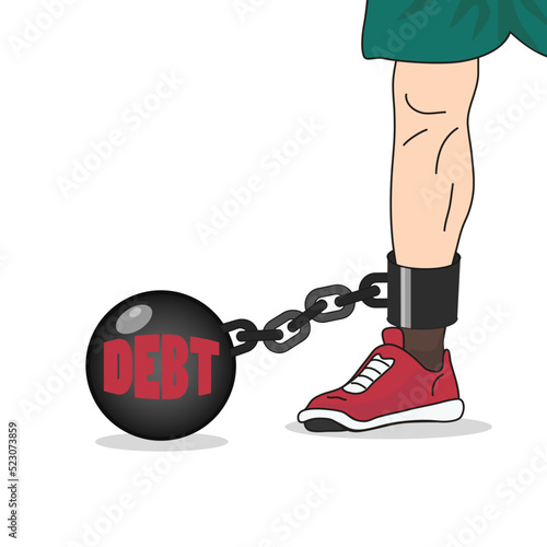 leg in shackles, the concept of dependency, problems or freedom, debt, slavery, and liberation, bad habits, cartoon