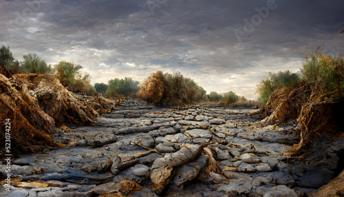 Drought causes a river to dry up photo